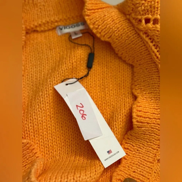 NWT adorable VIGOSS SS Sweater Cardigan Cantaloupe Color Ruffles Knit L - Picture 5 of 5